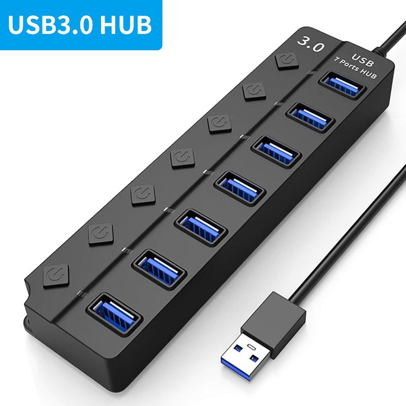 רכזת USB 3.0 רכזת USB 2.0 מרחיב USB מרובה מפצל מהירות גבוהה 4 / 7 יציאות מתג הפעלה/כיבוי רכזת מרובה למחשב נייד PC רכזת USB 3.0 לאביזרי מחשב PC