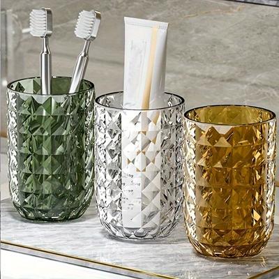 1pz Bicchiere per Collutorio Monocolore, Bicchiere per Spazzolino da Denti per Coppie, Bicchiere di Plastica per Gargarismi, Bicchiere da Bagno con Texture Geometrica, Bagno