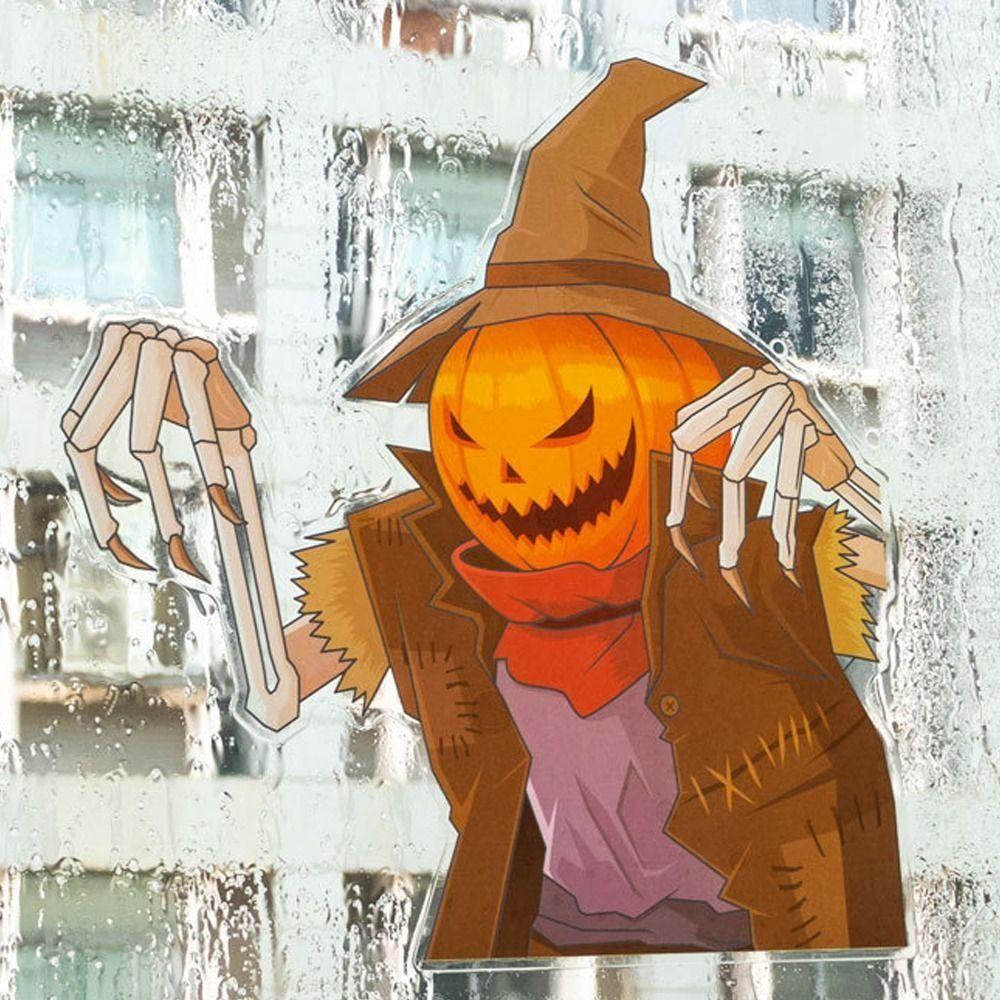 Cute Halloween Window Stickers Witch Bat Pumpkin Skull Self-adhesive Stickers Home Decoration