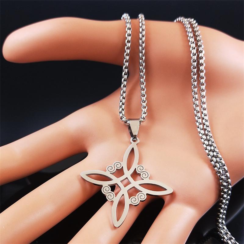 Acciaio Inossidabile Stregoneria Nodo Irlandese della Strega Collana Catena Uomo/Donna Colore Argento Collane Wicca Gioielli da Strega nudo de bruja