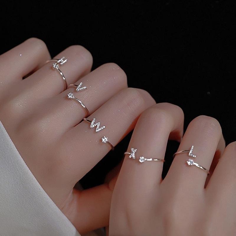 Zircon Initial A-Z Letter Rings for Women Girl Adjustable Opening Ring Name Alphabet Female Wedding Fashion Jewelry Gift