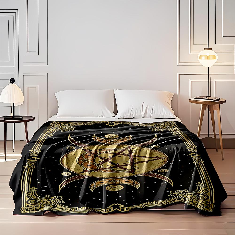 Mystic Pentagram and Moon Phases Blanket, Flannel Blanket for Bedroom, Living Room, Sofa, and Nap Sofas.