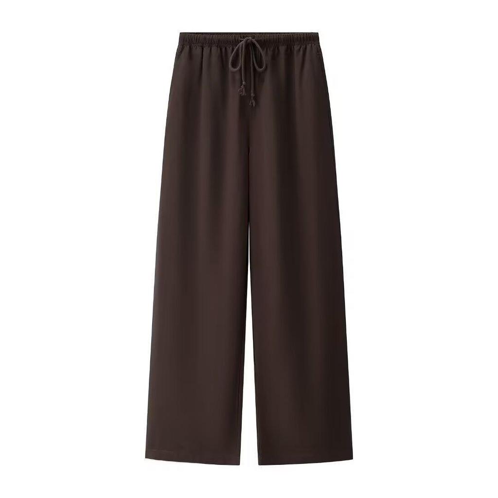 Women's High Waist Elastic Straight Leg Drape Pants with Drawstring