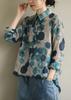 1116 autumn women's lapel cotton and linen large size loose long-sleeved buttons, women's pullover printing, pure cotton shirt