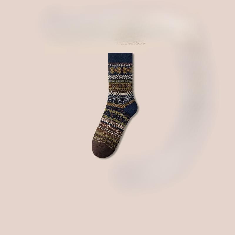 Ethnic-style Women's Midsize Socks, Women's Cotton Socks, Fashionable Long Socks for Autumn and Winter, Versatile Long Stockings