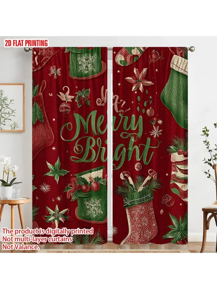 

2pcs plane printing Creative Curtains Stockings_ Snowflakes 100% Polyester (without rod) Festive for Bedroom & Living Room 100*130 Grommet Top 1pcs