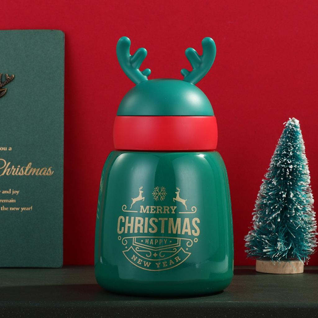 Christmas Stainless Steel Tumbler, 300ml Insulated Thermos Cup with Lid, Festive Holiday Themed Mug for Coffee & Drinks, Cute Xmas Gift Idea