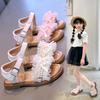 Fashion 2025 Summer New Girls' Sandals Light Luxury Wind Net Gauze Pearl Soft Soled Princess Shoes Little Girls Fashion Beach Shoes