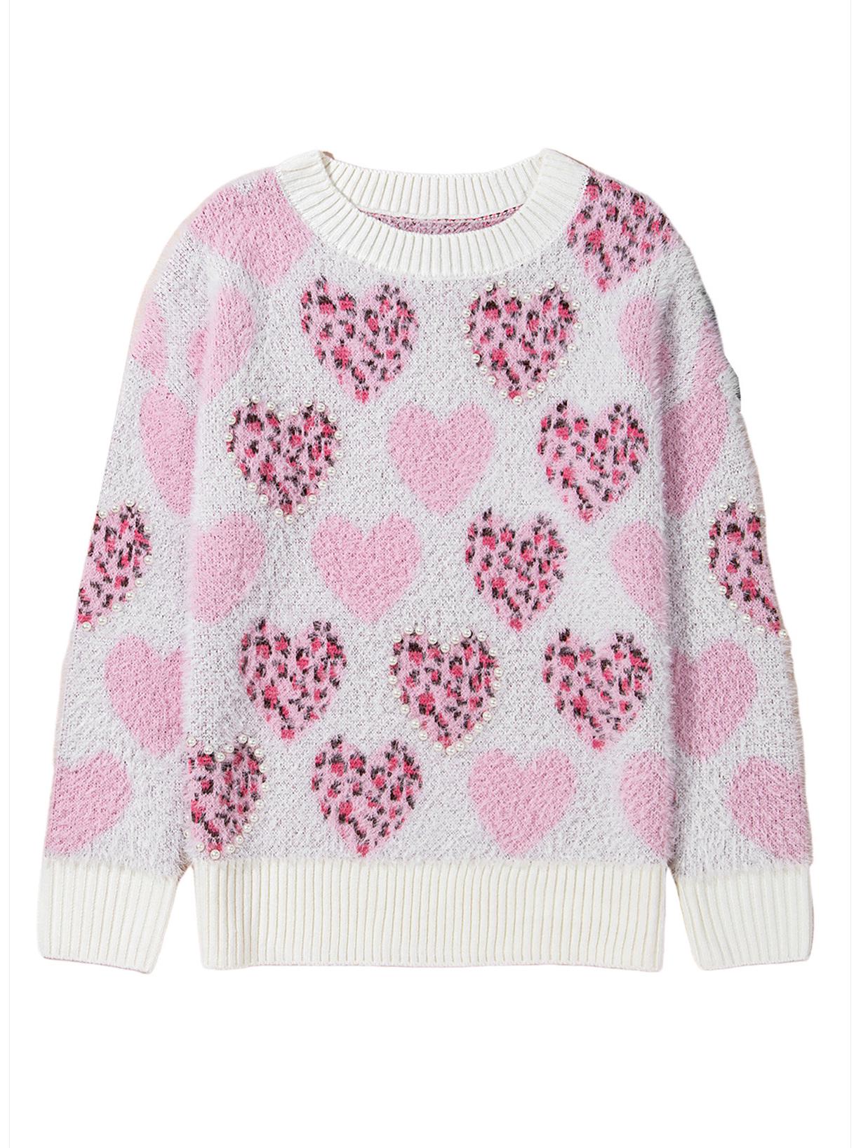 

Женский свободный пуловер Shiying с бисерным сердцем и леопардовым принтом XL розовый