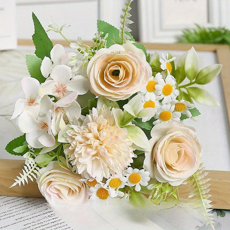 1pc Multicolor Plastic Simulation Daisy Rose Bouquet, Suitable for Wedding Party Decoration