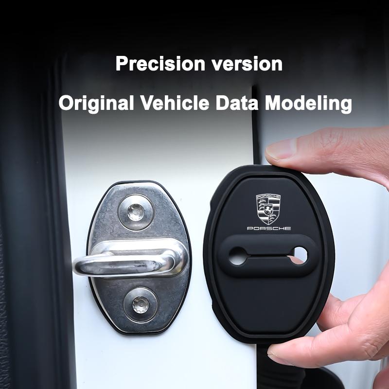 4PC Silicone Car Door Lock Cover Protector Buckle Cover For Porsche Panamera Cayenne Taycan 911 718 Macan Carrera-GT 928 944 968