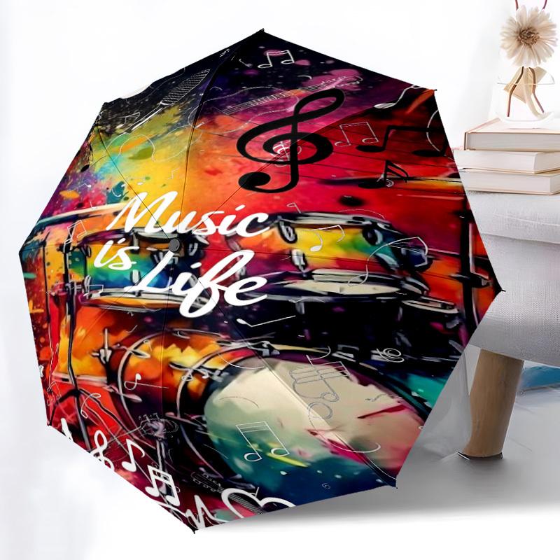 1PC Music Life Automatic Open/Close, 8-Rib Durable Frame Compact Travel Umbrella for Men & Women S1222085