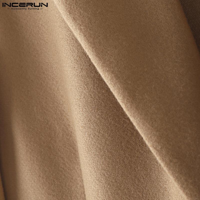 INCERUN Winter Herbst Herren Langarm Hohe Schlitze Lange Woll-Meltonmäntel Oberbekleidung