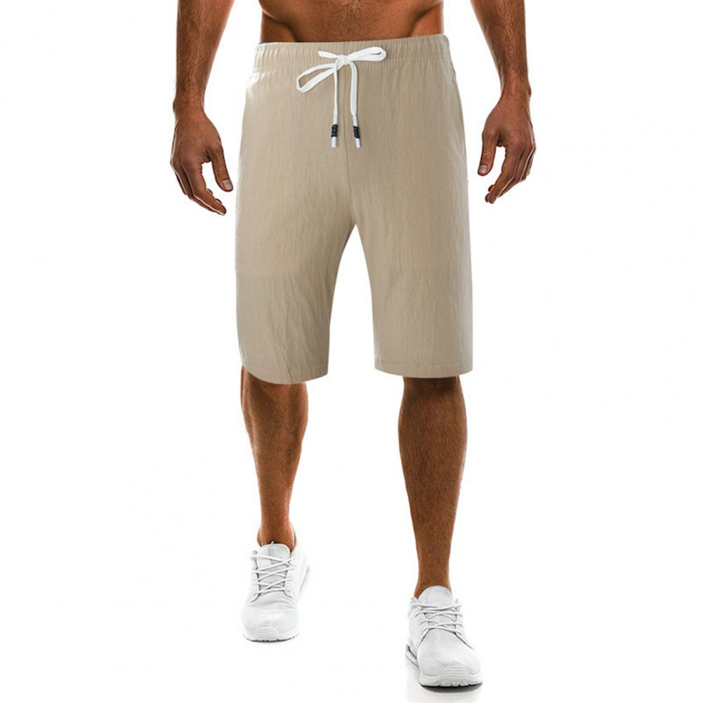 Men Sport Short Pants Drawstring Elastic Waist Straight Comfortable Fit Knee Length Soft Breathable Pockets Single Color Men Summer Everyday Short
