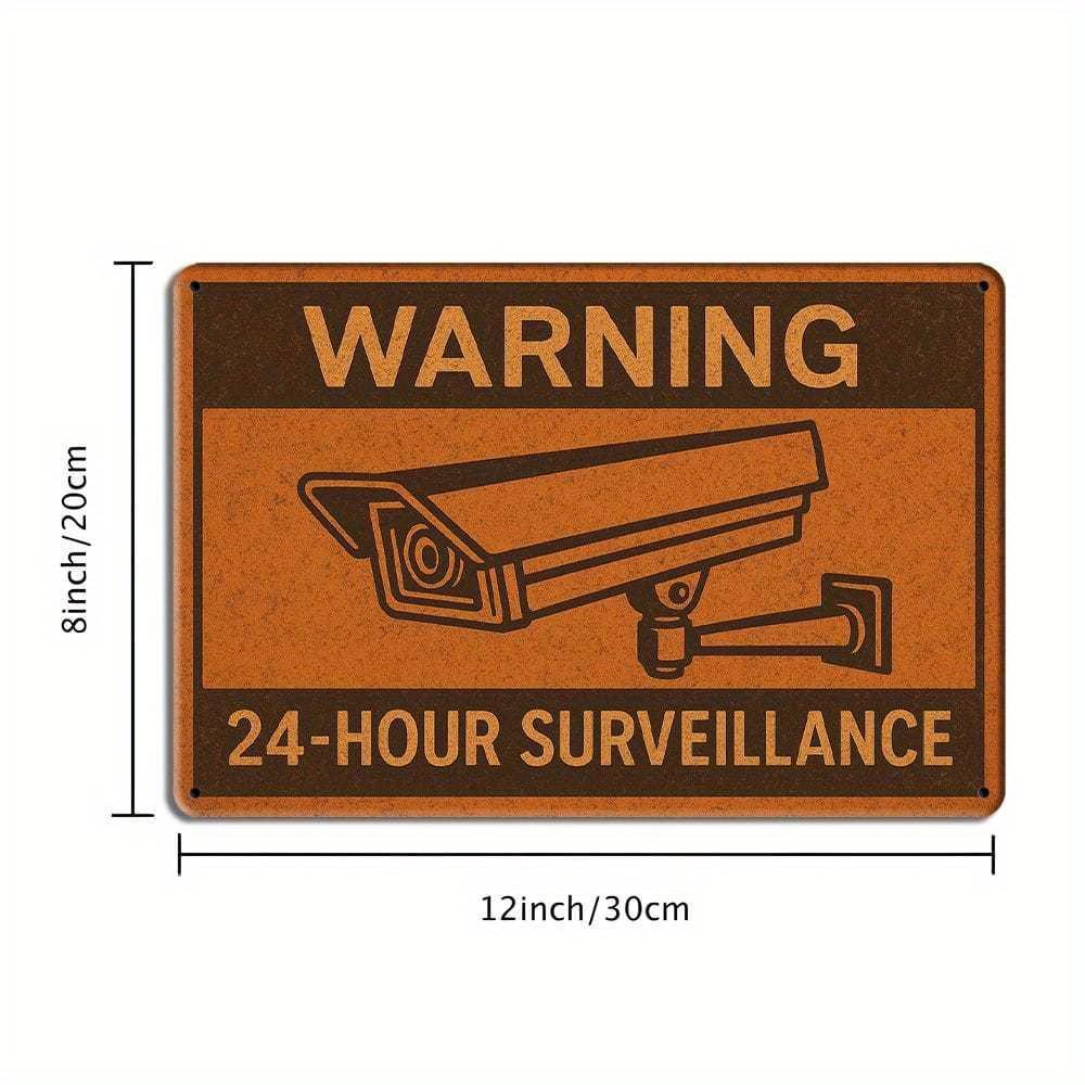 Vintage 24-Hour Surveillance metal sign, 8x12 inch.