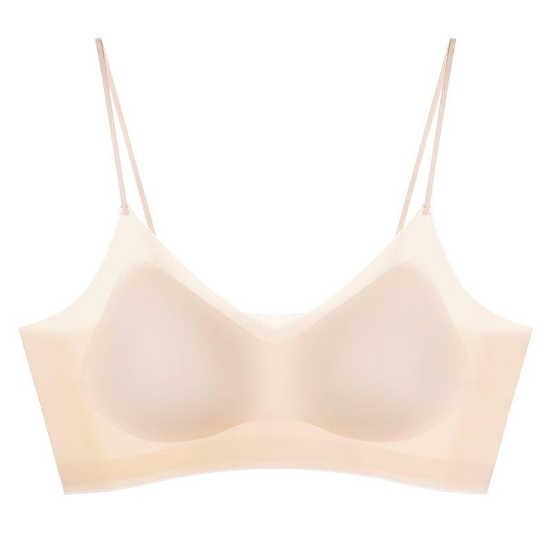 Underwear women's summer seamless thin ice silk beautiful back sports without steel ring, large chest shows small chest gathering, shoulder strap bra