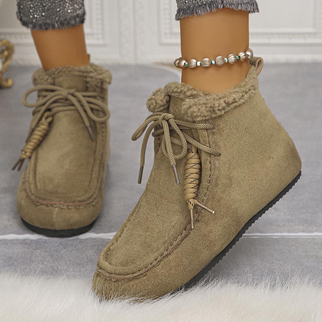 Lace-up Fleece Snow Boots 2025 Winter New Plus-size Warm Cotton Shoes for Women