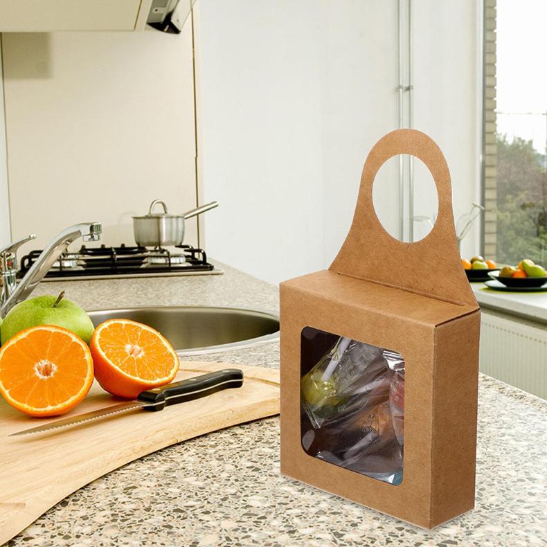 20PCS Kraft Paper Red Wine Gift Box Window Hanging Box Candy Biscuit Packaging Box White Card Folding Paper Packaging Candy Gift