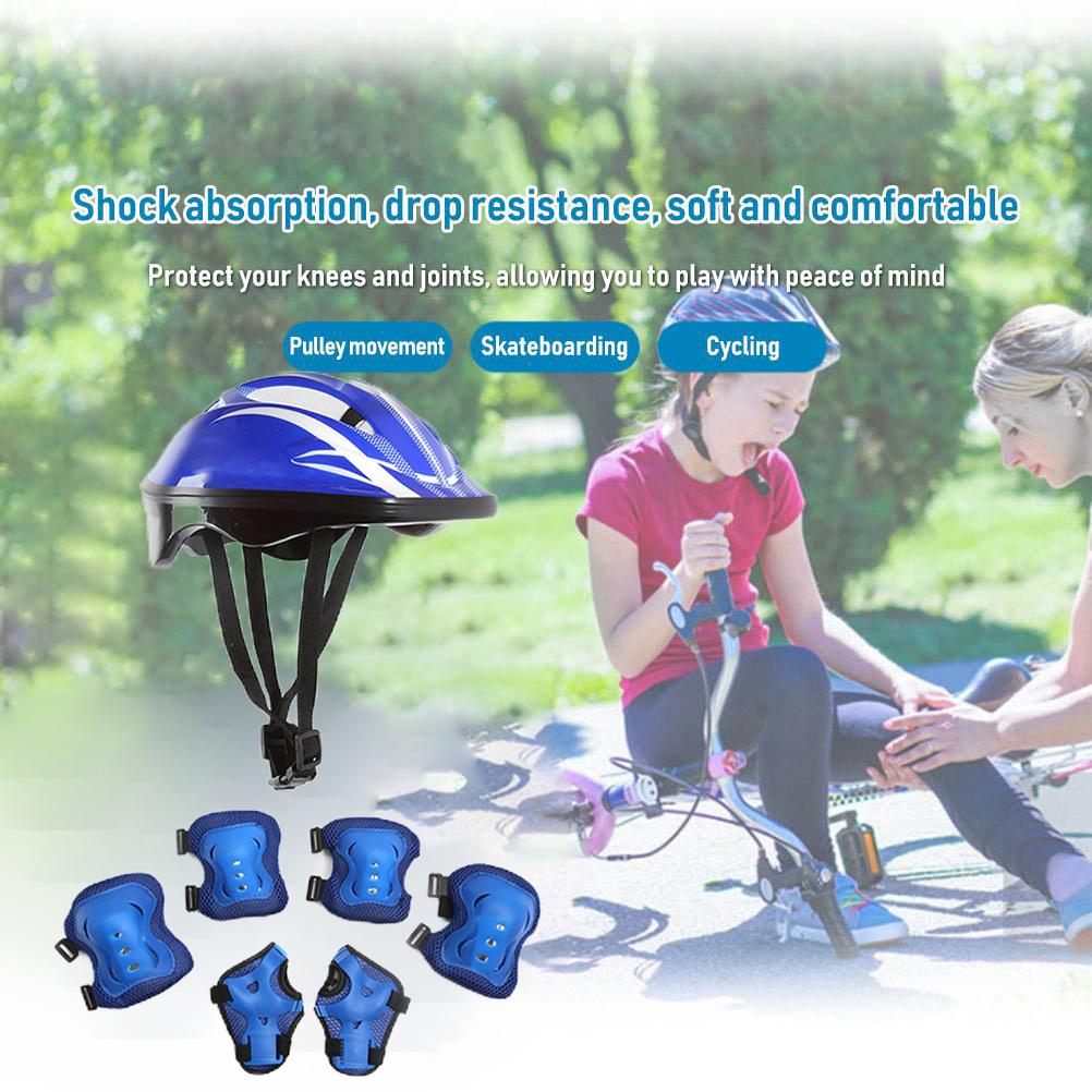 7Pcs Kids Bike Helmet Set Skateboard Knee Pads Elbow Pads Wrist Guards Adjustable Protective Gear Set for Outdoor