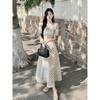 French lace-up bubble sleeve polka dot dress women's summer new ruffle edge waist thin chic temperament long dress
