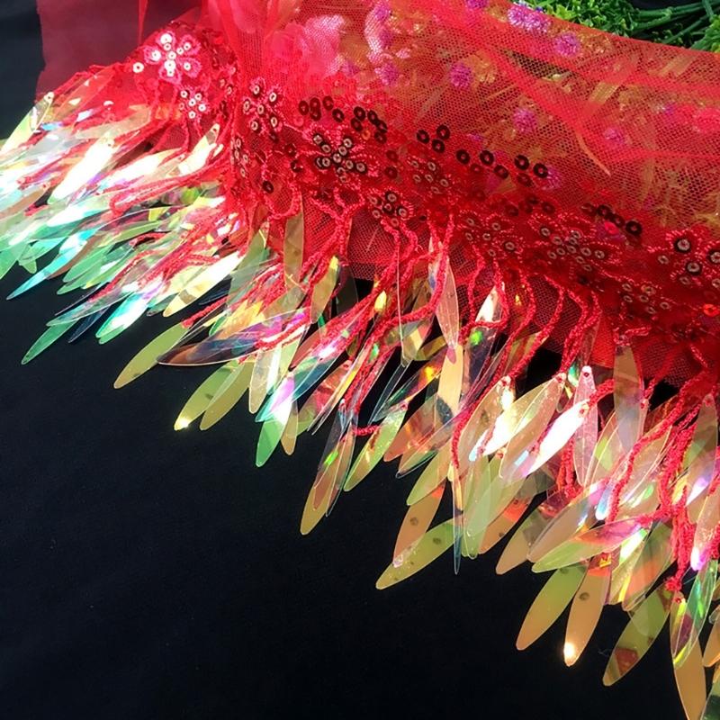 1 Yard Sequins Lace Sewing Garments Accessories DIY Fringe Mesh Tassel Embroidered Ribbon Sewing Craft for Dance Party