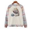 Women's Cross-Border Digital Print Raglan Round Neck Hoodie for Spring & Autumn