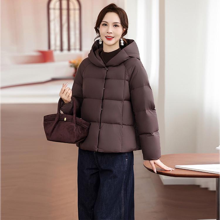 

Elegant Hooded Down Jacket for Mothers - Single-Breasted, Warm, Thickened, Pure Color Winter Wear 4XL