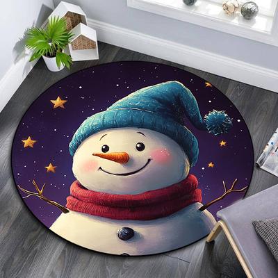 Snowman Winter Night Round Area Rug,Carpet Rug for Living Room Bedroom Sofa Playroom Decor,Non-slip Floor Mat