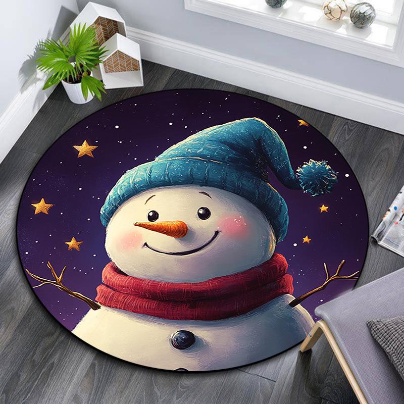 

Snowman Winter Night Round Area Rug,Carpet Rug for Living Room Bedroom Sofa Playroom Decor,Non-slip Floor Mat 80cmx80cm