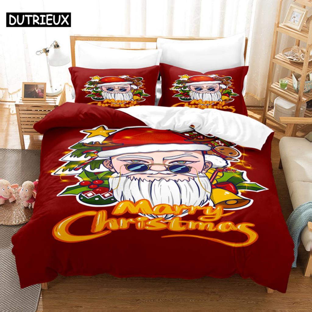 Red Christmas Duvet Cover Set King Queen Size for Single Double Bed Linens Quilt Comforter Pillow Case 3D Full Twin 3PCS 2PCS
