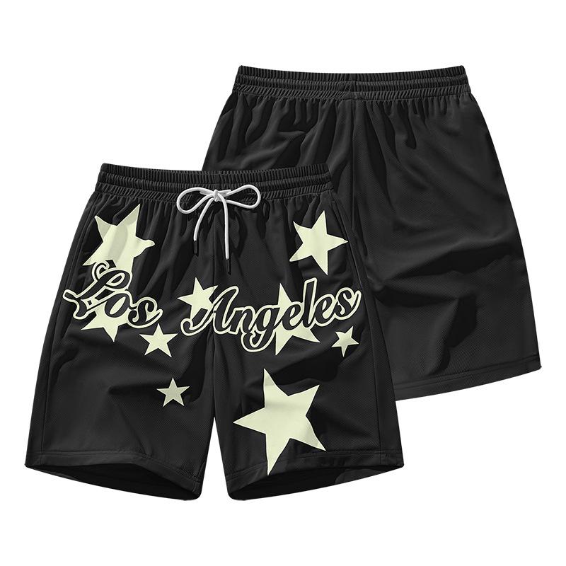 

Свободные мужские шорты с принтом пентаграммы и букв, дышащие, для занятий спортом на открытом воздухе S чёрный