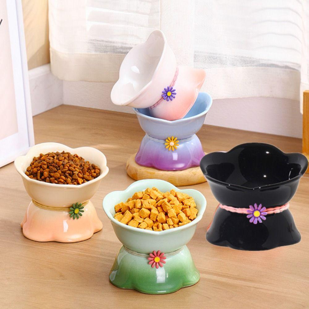 Flower Shape Pet High Foot Bowl Gradient Color Pet Drinking Feeder Multi-use Cat Bowl Kitten Puppy