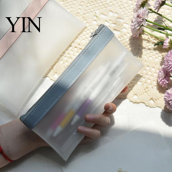 Portable Pen And Pencil Holder Clear Mesh Case, Large Transparent Pouch for Girls, Waterproof Soft Color Case Stationery Bag High School Students,