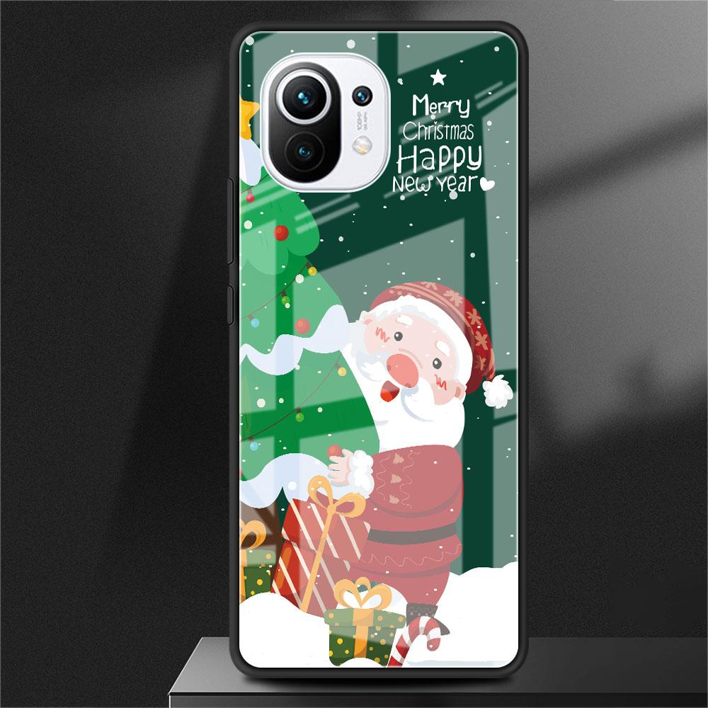 Snowman Christmas Glass Case For Xiaomi Poco X3 NFC 11 Lite 11T F3 M3 For Redmi Note 11 10 9 8 Pro 10S 9S 9A 9C Phone Cover