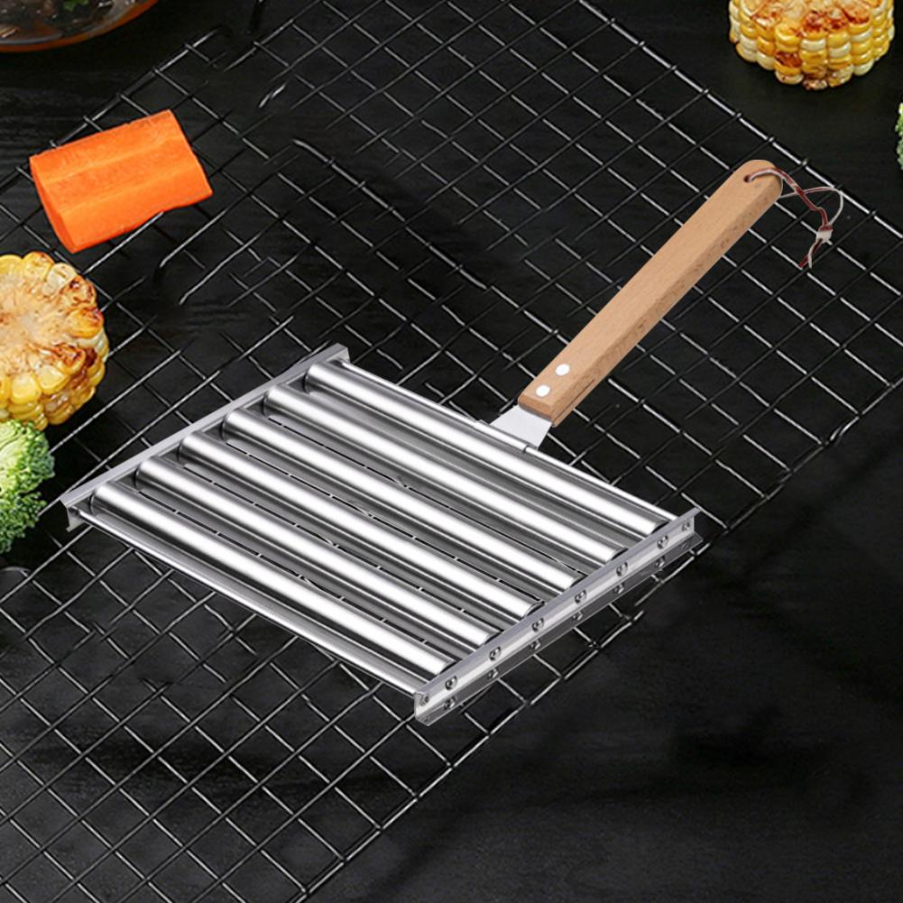 Hot-Dog-Rolle mit Holzgriff Wurst-Rollenständer 5 Hot-Dog-Kapazität Hotdog-Rollen-Grill für gleichmäßig gegarte Hotdogs