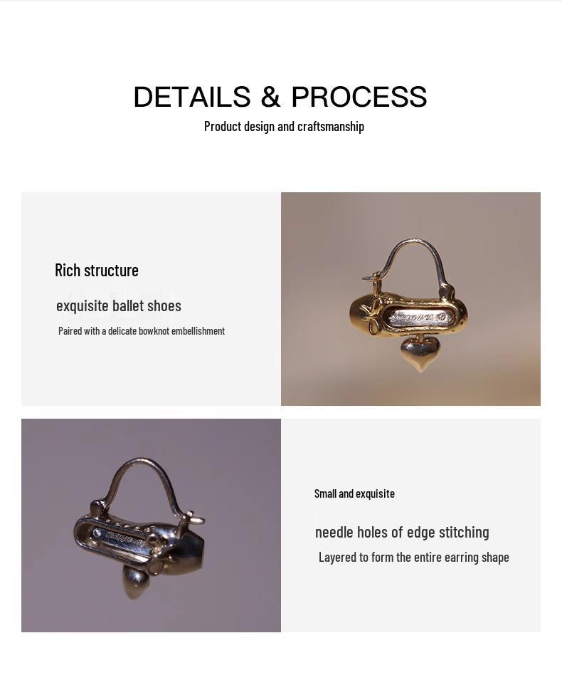 S925 Ballet Shoe & Heart Earrings - Silver & Gold Unique Gift 2025