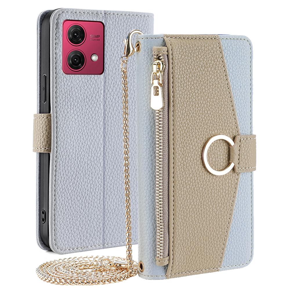 

For Motorola Moto G84 5G Case PU Leather Stand Crossbody Wallet Phone Cover Blue