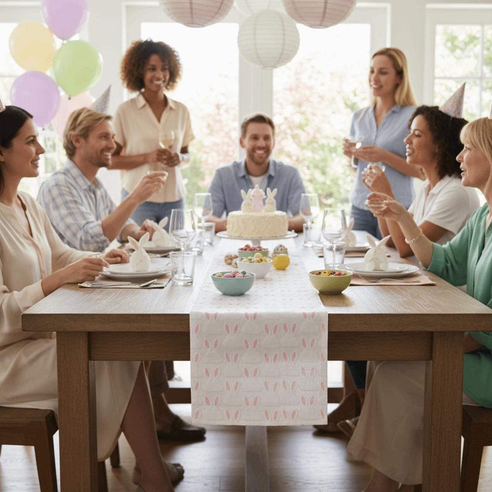 Plush Easter Table Runner Soft Table Cover Rabbit Pattern Nordic Table Flag  Mall Decoration