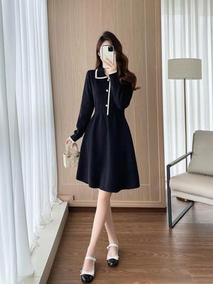 Hepburn Coco Knit Dress: Women's Autumn/Winter Long Sleeve High Waist A-line Wool Dress
