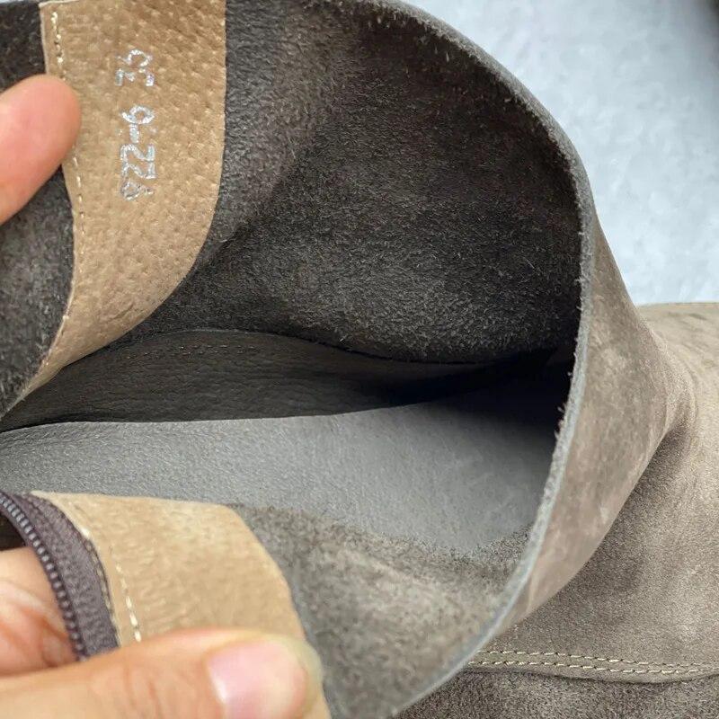 Johnature Stivaletti corti da donna in vera pelle punta tonda scarpe piatte comode casual con suola morbida in pelle bovina