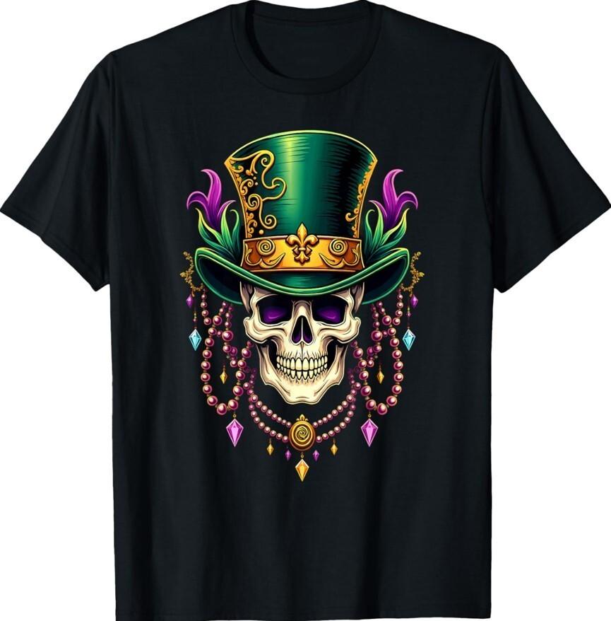 Mardi Gras Skull Witch Doctor Beads Funny Design Unisex T-Shirt Unisex T-Shirt XL