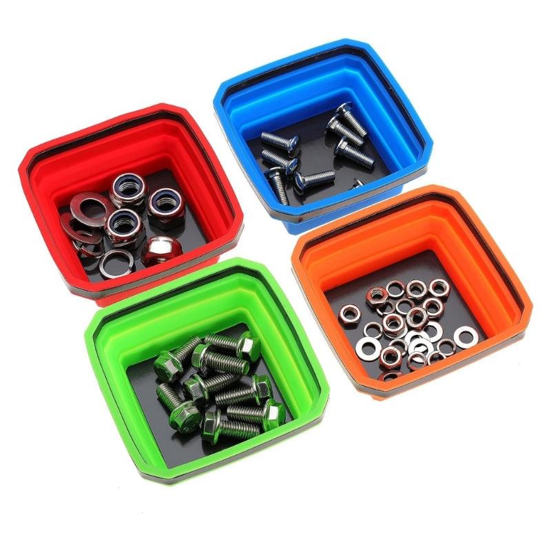 Compact Silicone Collapsible Magnetic Parts Organizer Trays Foldable Portable for Space Efficient Tool Organization 4pcs