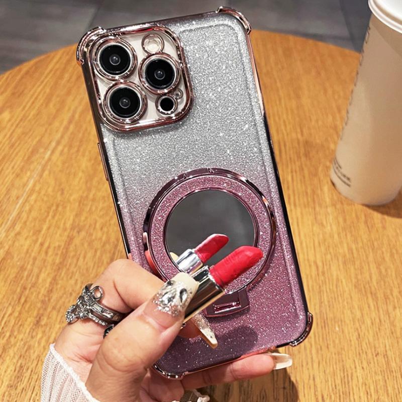 Airbag Glitter Shockproof Silicone Case For Moto G86 G56 G05 G24 G34 G14 G04 G84 G54 E14 E15 Mirror Magnetic Holder Stand Cover