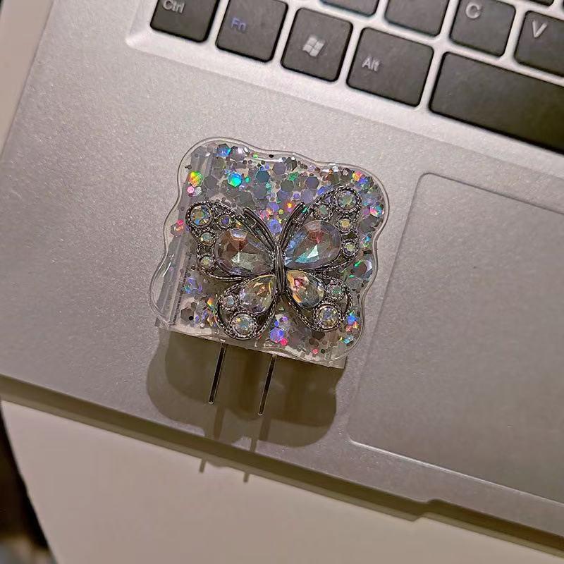 5Pcs Diamond Butterfly Charging Data Cable Protector Winder Accessories For 20W Fast Charger Protective Cases Cover Sleeve