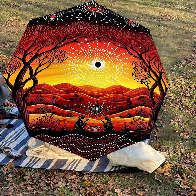 1PC Australian Aboriginal Art Umbrella-8-Rib Reinforced Portable Folding Travel Suitable for All Seasons Outdoor Daily Use Is an Ideal Choice -K0369