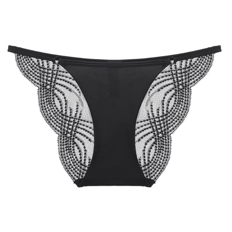 Women Sexy French Style Sheer Mesh Lace Low Waist Breathable Cotton Crotch Solid Panty