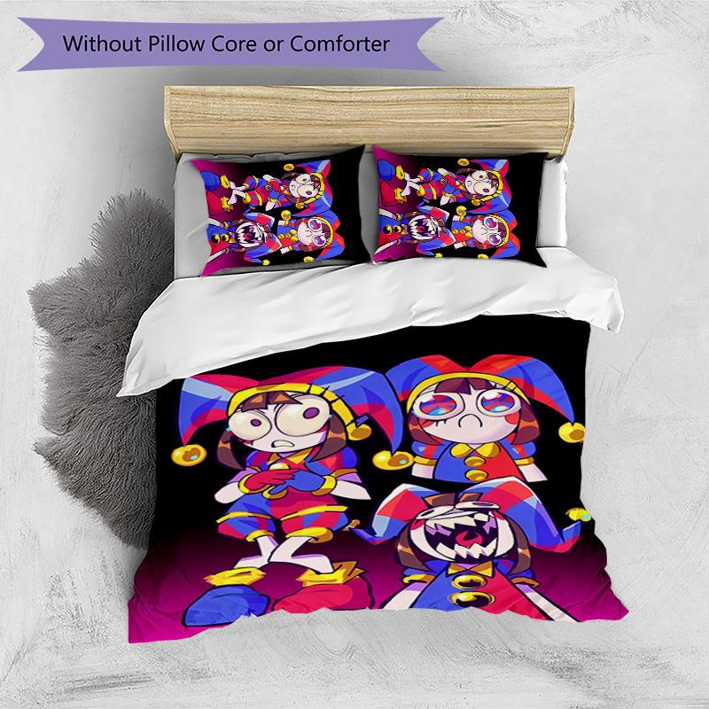 Set Lenzuola 3 Pezzi Stampa Cartone Animato Digital Circus Morbido Traspirante Copripiumino Federe Set Lavabile Decorazione Camera da Letto Regalo per la Casa