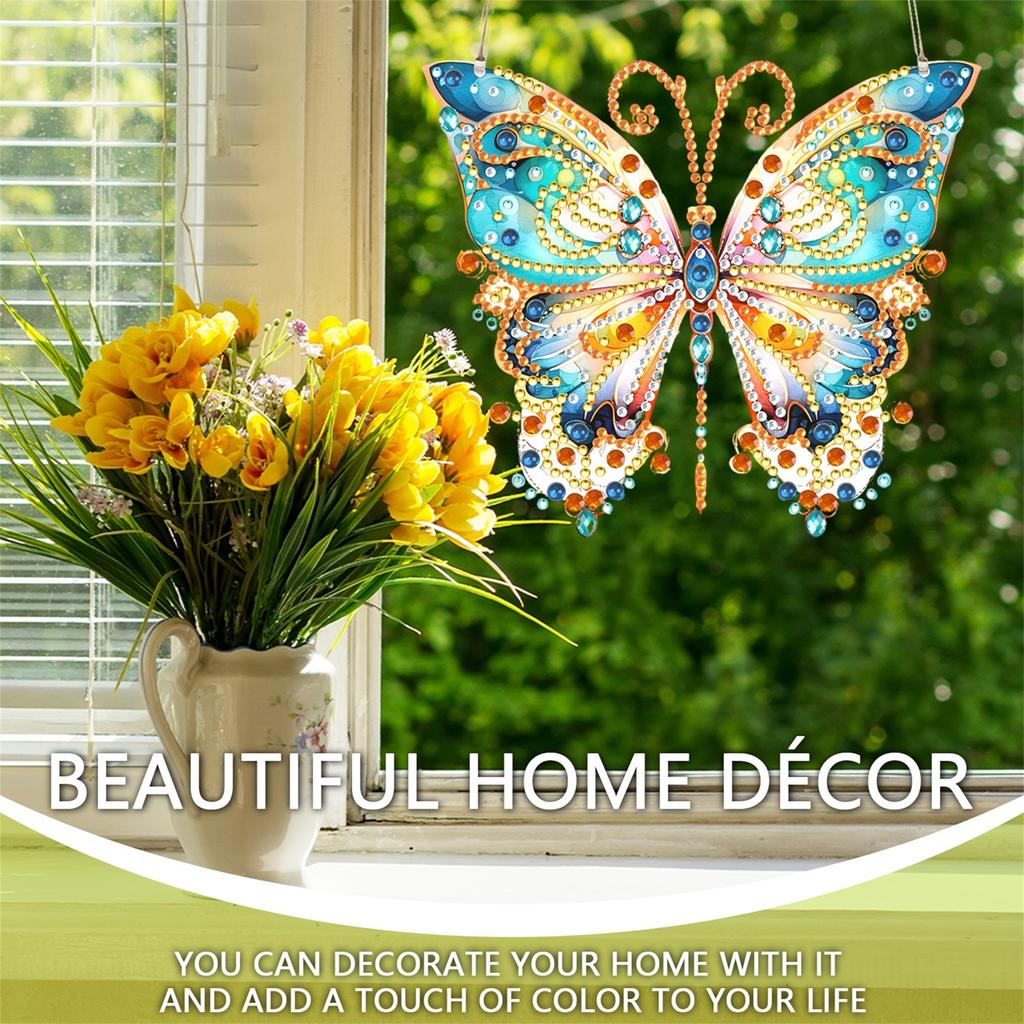 Acrylic Crystal Hanging Home Wall Decor Round+Special Shape Single-Sided Butterfly Dragonfly Tree Parrot for Garden Window Decor