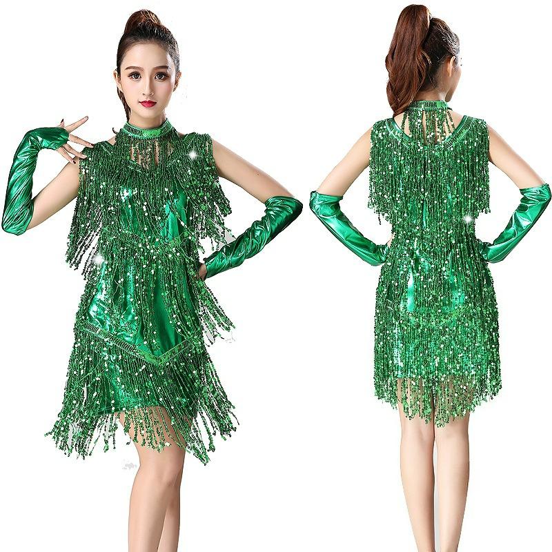 Latin Dance Skirt Sequined Tassel Dance Skirt Stage Performance Costume Party Dance Dress Dance Costume Competition Performance Costume