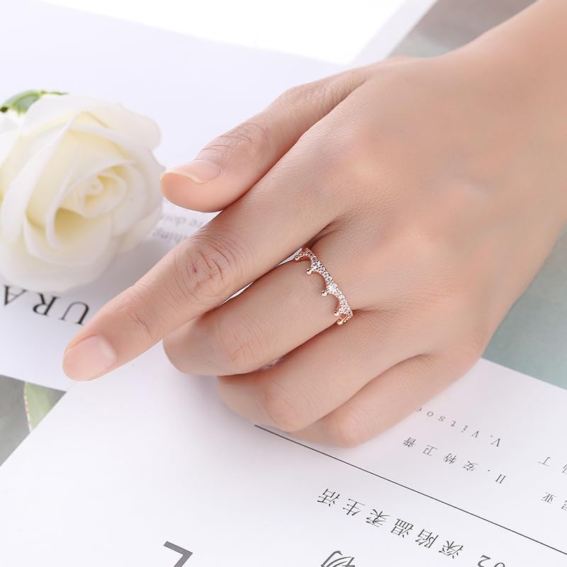 Crown Ring Colored Rose Gold White Zirconia Cubic Zirconia Ladies Birthday Gift Promise Wedding Timeless Sparkling Crown Crystal Ring in Rose 7